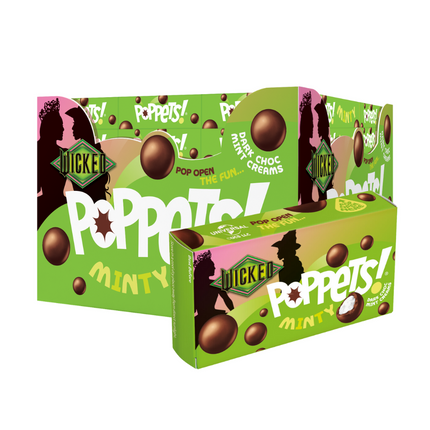 Poppets Minty Dark Chocolate Coated Mint Creams Box 40g (Case of 36)