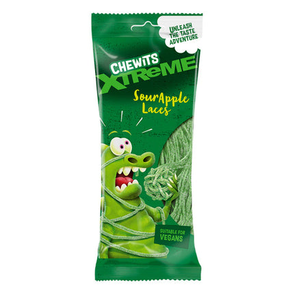 Chewits Xtreme Sour Apple Laces Bag 160g (Case of 12)