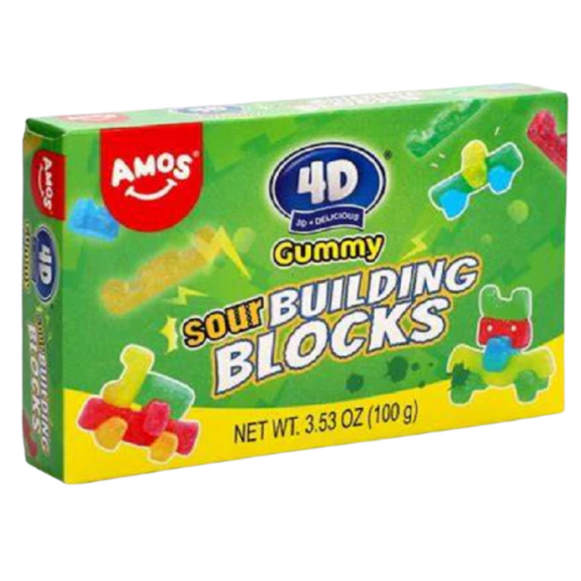 Amos 4D Gummy Sour Blocks Theatre Box (100g) Case of 12