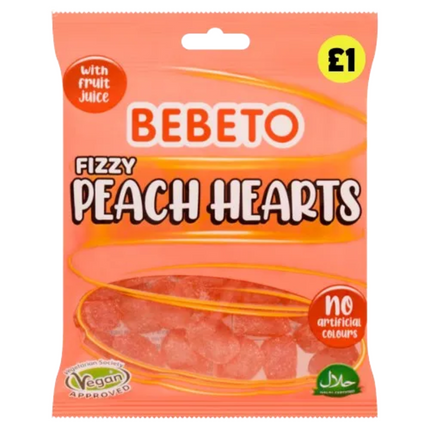 Bebeto Fizzy Peach Hearts Bag 150g £1 PMP (Case of 10)