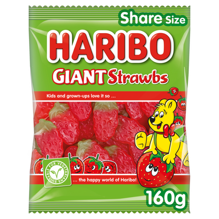 Haribo Giant Strawbs Bag (160g) Case of 12