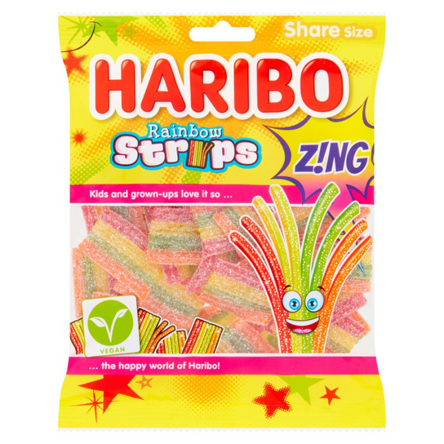 Haribo Rainbow Strips Zing Bag 130g (Case of 12)