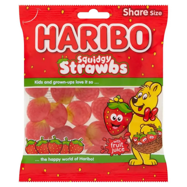 Haribo Squidgy Strawbs Bag 160g (Case of 12)