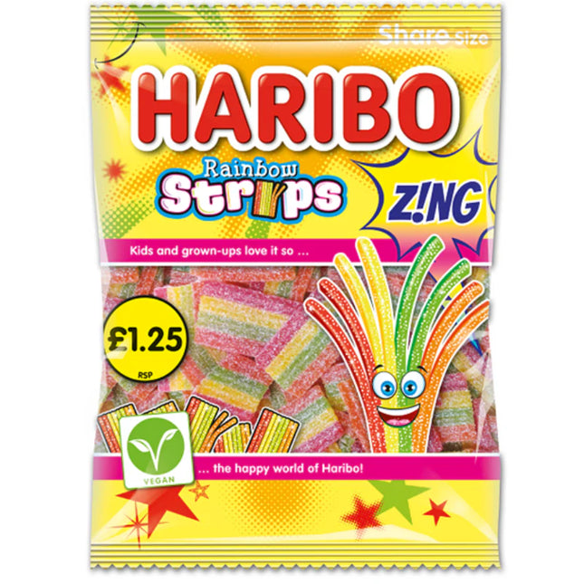Haribo Rainbow Strips Zing Bag 130g PMP £1.25 (Case of 12)