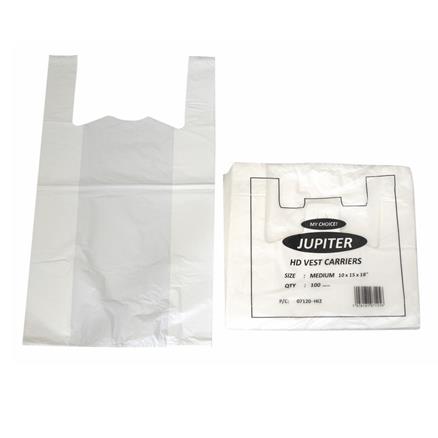 Jumbo White Vest Carrier Bag (Pack of 100)