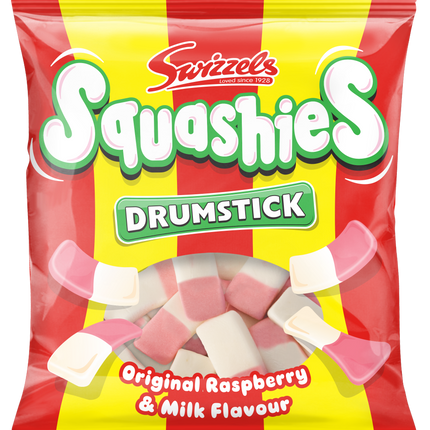Swizzels Squashies Drumstick Original Raspberry & Milk Bag 120g (Case of 12)