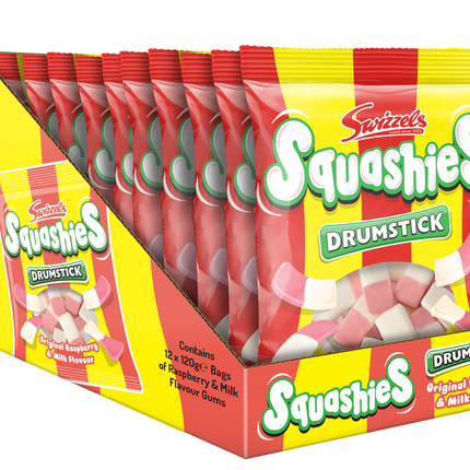 Swizzels Squashies Drumstick Original Raspberry & Milk Bag 120g (Case of 12)