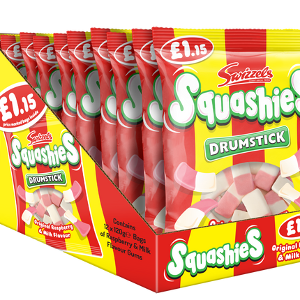 Swizzels Squashies Drumstick Original Raspberry & Milk 120g PMP £1.15 (Case of 12)