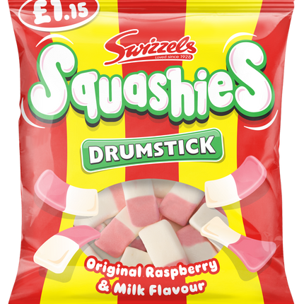Swizzels Squashies Drumstick Original Raspberry & Milk 120g PMP £1.15 (Case of 12)