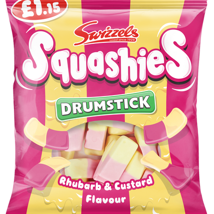 Swizzels Squashies Drumstick Rhubarb & Custard 120g PMP £1.15 (Case of 12)