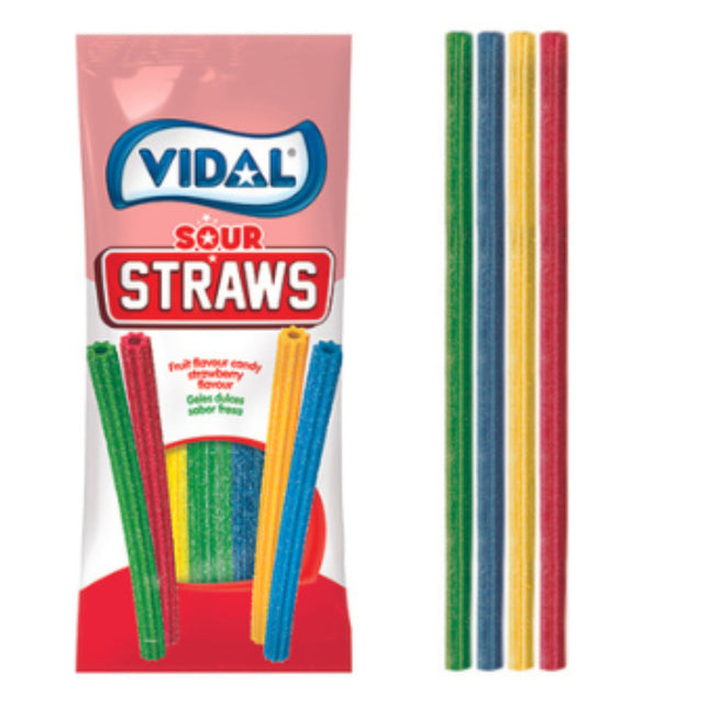Vidal Sour Straws 4 Colour Bag 100g (Case of 14)