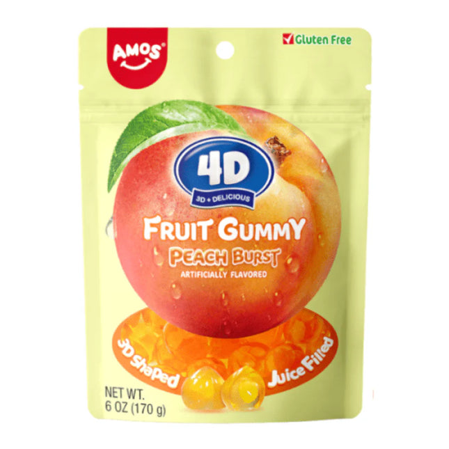 Amos 4D Fruit Gummy Peach Burst Pouch 170g (Case of 12)