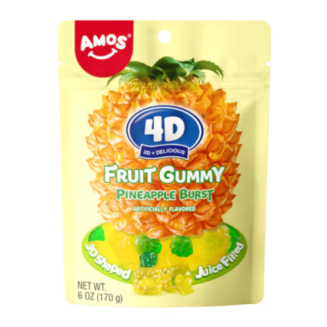 Amos 4D Fruit Gummy Pineapple Burst Pouch 170g (Case of 12)