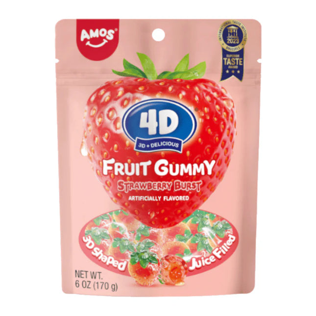 Amos 4D Fruit Gummy Strawberry Burst Pouch 170g (Case of 12)