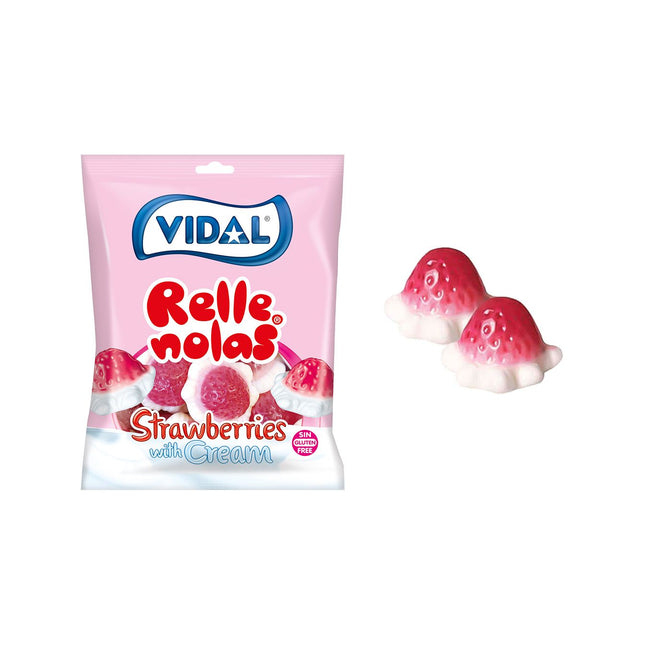 Vidal Jelly Filled Strawberries with Cream Bag 100g (Case of 14)