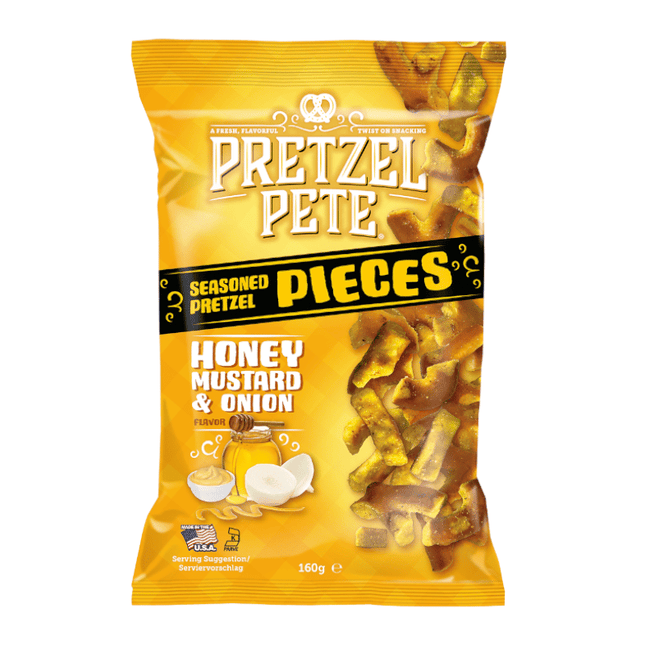 Pretzel Pete Honey Mustard & Onion Pretzel Pieces 160g (Case of 8)