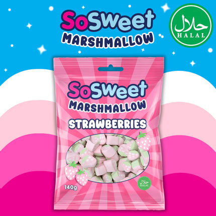 SoSweet Marshmallow Strawberries Bag 140g (Case of 12)