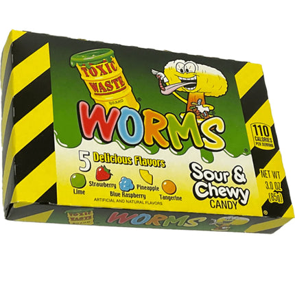 Toxic Waste Theatre Box Gummy Worms 85g (Case of 12)