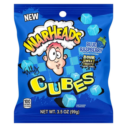 Warheads Cubes Blue Raspberry Peg Bag 99g (Case of 12)