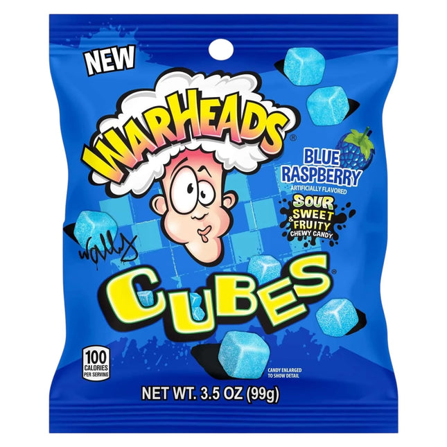 Warheads Cubes Blue Raspberry Peg Bag 99g (Case of 12)